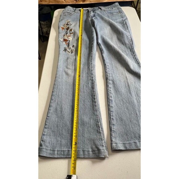 Jou Jou Women's Flared Bottom Jeans Print Embroidered Floral 11/12 Boho, Hippie - Picture 12 of 16